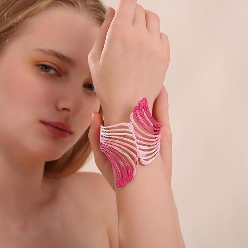 Raffia Wing Cuff Bracelet for Women, Colorful Angel Wing Bangle Wide Chunky Wrist Cuff Bracelet in Saudi Arabia