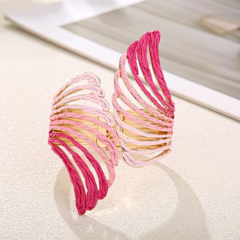 Raffia Wing Cuff Bracelet for Women, Colorful Angel Wing Bangle Wide Chunky Wrist Cuff Bracelet in Saudi Arabia