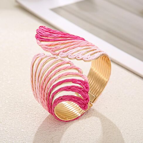 Raffia Wing Cuff Bracelet for Women, Colorful Angel Wing Bangle Wide Chunky Wrist Cuff Bracelet in Saudi Arabia