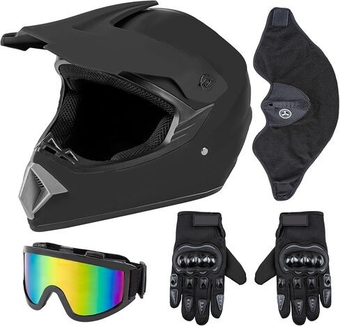 كارتمان خوذات الدراجات الترابية للبالغين موتوكروس ATV ديرتبايك الطرق الوعرة خوذة دراجة نارية كاملة الوجه، معتمدة من وزارة النقل بلون أسود غير لامع in Kuwait