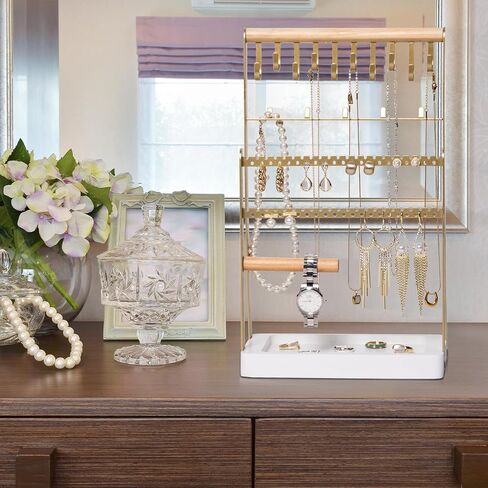 Snazzify Jewelry Organizer Stand Necklace Organizer Earring Holder, 5 Tier Jewelry Stand Necklace Holder with 15 Hooks, Jewelry Tower Display Rack Storage Tree in Saudi Arabia