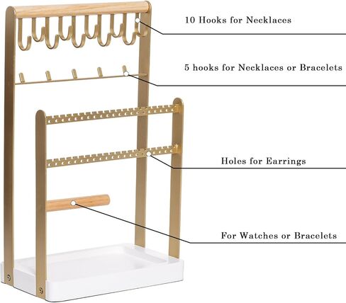 Snazzify Jewelry Organizer Stand Necklace Organizer Earring Holder, 5 Tier Jewelry Stand Necklace Holder with 15 Hooks, Jewelry Tower Display Rack Storage Tree in Saudi Arabia
