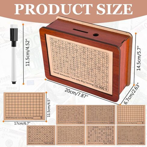 Money Saving Box,Reusable Wooden Money Vault Piggy Bank for Adults Kids with 500 1000 2000 3000 5000 10000 Money Saving Target Cash Vault Wooden Money Saving Box,Best Gifts for Family and Friends in Saudi Arabia
