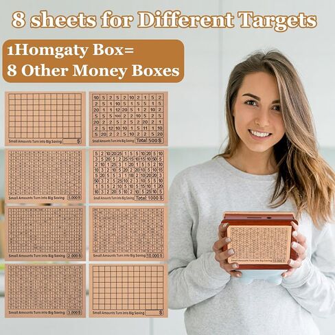 Money Saving Box,Reusable Wooden Money Vault Piggy Bank for Adults Kids with 500 1000 2000 3000 5000 10000 Money Saving Target Cash Vault Wooden Money Saving Box,Best Gifts for Family and Friends in Saudi Arabia