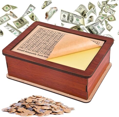 Money Saving Box,Reusable Wooden Money Vault Piggy Bank for Adults Kids with 500 1000 2000 3000 5000 10000 Money Saving Target Cash Vault Wooden Money Saving Box,Best Gifts for Family and Friends in Saudi Arabia