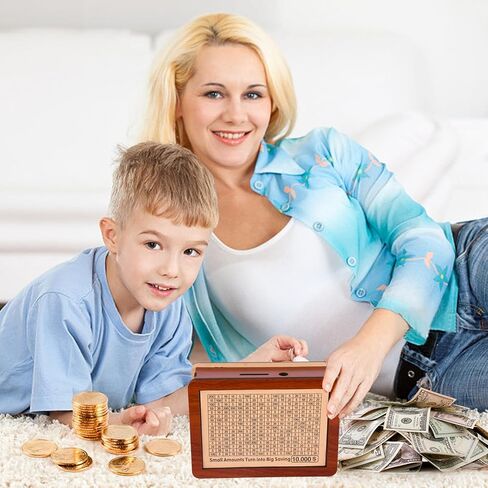 Money Saving Box,Reusable Wooden Money Vault Piggy Bank for Adults Kids with 500 1000 2000 3000 5000 10000 Money Saving Target Cash Vault Wooden Money Saving Box,Best Gifts for Family and Friends in Saudi Arabia
