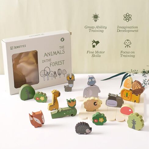bopoobo Wooden Stacking Toys for Toddlers Animals Stacking Blocks Balance Game Preschool Montessori Educational Toys for Kids Boys Girls Gifts in Saudi Arabia