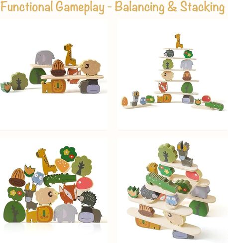 bopoobo ألعاب التراص الخشبية للأطفال الصغار الحيوانات التراص كتل التوازن لعبة ما قبل المدرسة مونتيسوري ألعاب تعليمية للأطفال بنين بنات هدايا in Kuwait