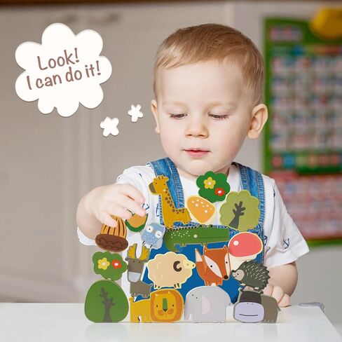 bopoobo ألعاب التراص الخشبية للأطفال الصغار الحيوانات التراص كتل التوازن لعبة ما قبل المدرسة مونتيسوري ألعاب تعليمية للأطفال بنين بنات هدايا in Kuwait