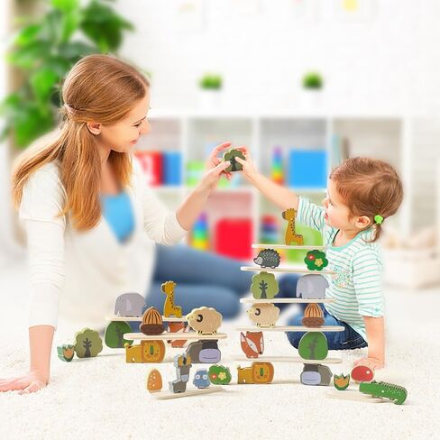bopoobo ألعاب التراص الخشبية للأطفال الصغار الحيوانات التراص كتل التوازن لعبة ما قبل المدرسة مونتيسوري ألعاب تعليمية للأطفال بنين بنات هدايا in Kuwait