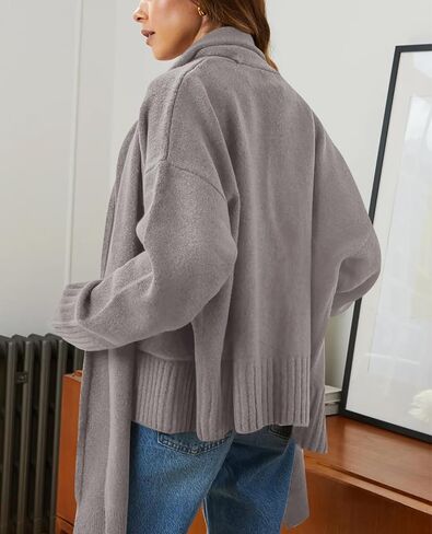 PRETTYGARDEN Women's 2024 Fall Fashion Knit Cardigan Sweaters Long Sleeve V Neck Open Front Winter Sweater Jacket with Scarf in Saudi Arabia