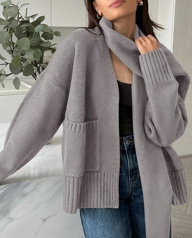 PRETTYGARDEN Women's 2024 Fall Fashion Knit Cardigan Sweaters Long Sleeve V Neck Open Front Winter Sweater Jacket with Scarf in Saudi Arabia