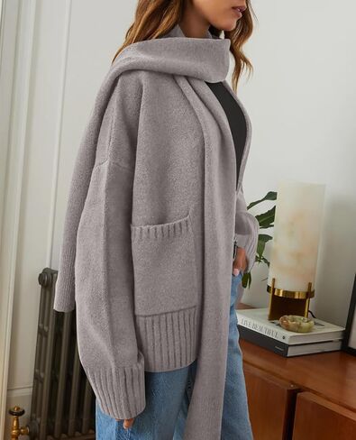 PRETTYGARDEN Women's 2024 Fall Fashion Knit Cardigan Sweaters Long Sleeve V Neck Open Front Winter Sweater Jacket with Scarf in Saudi Arabia