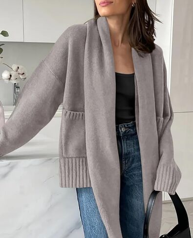 PRETTYGARDEN Women's 2024 Fall Fashion Knit Cardigan Sweaters Long Sleeve V Neck Open Front Winter Sweater Jacket with Scarf in Saudi Arabia
