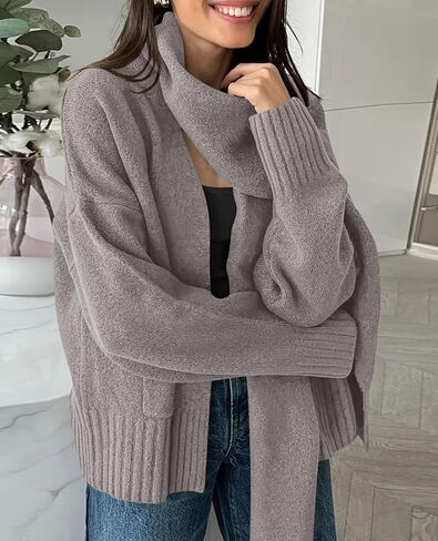 PRETTYGARDEN Women's 2024 Fall Fashion Knit Cardigan Sweaters Long Sleeve V Neck Open Front Winter Sweater Jacket with Scarf in Saudi Arabia