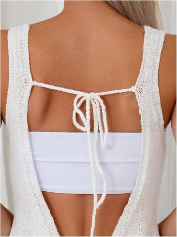 Women's Sleeveless Tie Backless Beach Dress Scoop Neck Knitt Swimsuit Coverup Drawstring Side Cover Up in Saudi Arabia