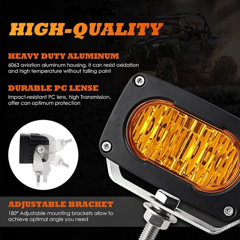 Amber LED Pods, 3 Inch LED Fog Lights 50W Small Flood LED Pods Lights IP68 LED Driving Fog Light Yellow Offroad Lights Ditch Lights Bumper Lights Compatible with Truck Motorcycle ATV UTV SUV Boat in Saudi Arabia