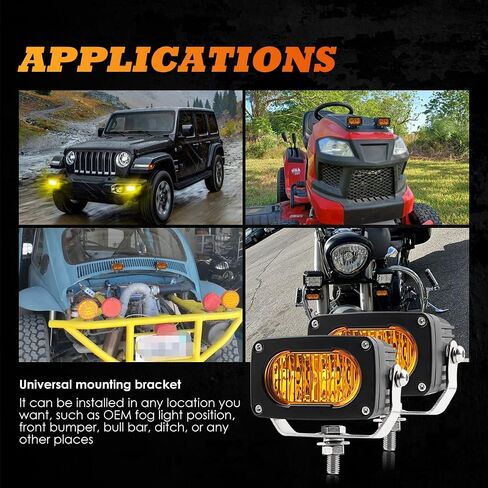 Amber LED Pods, 3 Inch LED Fog Lights 50W Small Flood LED Pods Lights IP68 LED Driving Fog Light Yellow Offroad Lights Ditch Lights Bumper Lights Compatible with Truck Motorcycle ATV UTV SUV Boat in Saudi Arabia