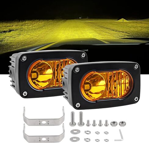 Amber LED Pods, 3 Inch LED Fog Lights 50W Small Flood LED Pods Lights IP68 LED Driving Fog Light Yellow Offroad Lights Ditch Lights Bumper Lights Compatible with Truck Motorcycle ATV UTV SUV Boat in Saudi Arabia