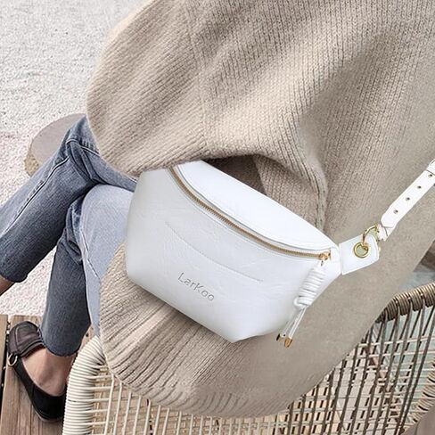Fanny Packs for Women Vegan Leather Crossbody Bags for Girl Tassel Chest Purses Small Sling Bag with Adjustable Guitar Strap&Chain Belt (Black) in Saudi Arabia