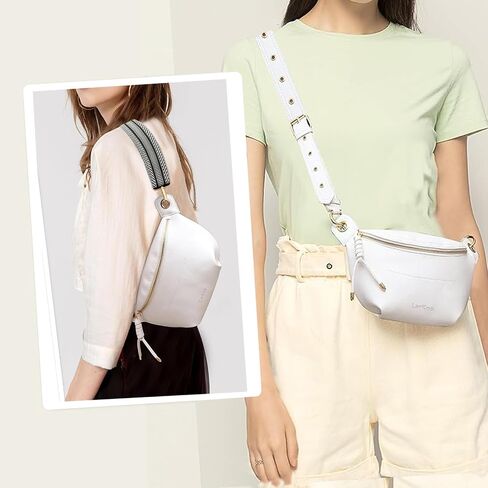 Fanny Packs for Women Vegan Leather Crossbody Bags for Girl Tassel Chest Purses Small Sling Bag with Adjustable Guitar Strap&Chain Belt (Black) in Saudi Arabia