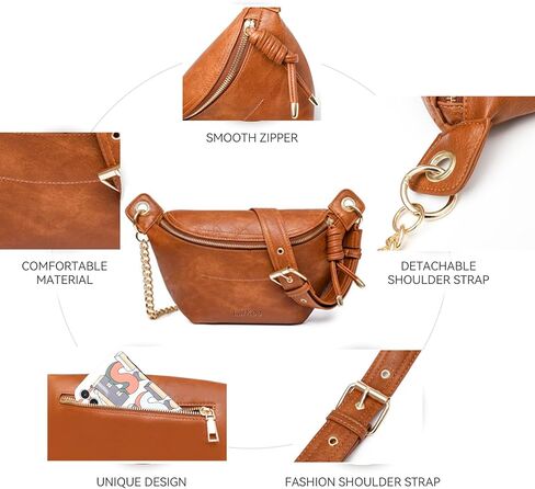 حقائب فاني للنساء من الجلد النباتي وحقائب كروس للفتيات بشراشيب وحقائب صدر صغيرة مع حزام جيتار قابل للتعديل وحزام سلسلة (أسود) in Kuwait