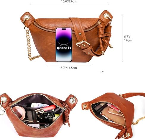 حقائب فاني للنساء من الجلد النباتي وحقائب كروس للفتيات بشراشيب وحقائب صدر صغيرة مع حزام جيتار قابل للتعديل وحزام سلسلة (أسود) in Kuwait