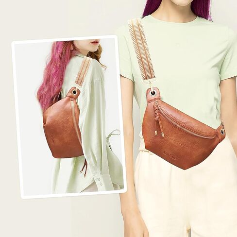 حقائب فاني للنساء من الجلد النباتي وحقائب كروس للفتيات بشراشيب وحقائب صدر صغيرة مع حزام جيتار قابل للتعديل وحزام سلسلة (أسود) in Kuwait