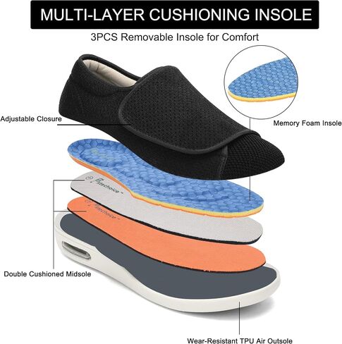 Diabetic Shoes for Men, Wide Width Elderly Men's Shoes, Adjustable Closure Lightweight Breathable, Swollen Feet Walking Edema Sneakers in Saudi Arabia