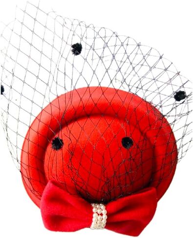 Women Girls Fascinator Hat Bow Mesh Veil for Party 20s 50s Pillbox Hats with Pearl Necklace & Earrings and Lace Gauze Gloves in Saudi Arabia