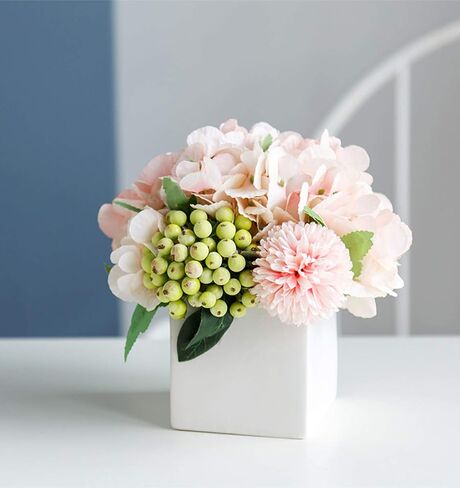 LADADA Artificial Flowers with Small Ceramic Vases, Roses in Vases Plastic Artificial Flowers and Plants,Used for Home Office Wedding Decoration, Table Decoration(White) in Saudi Arabia