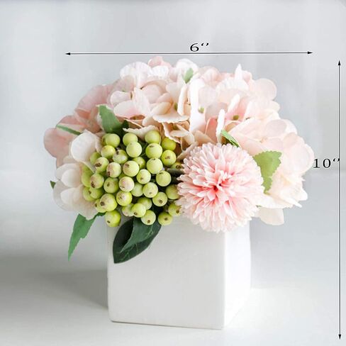 LADADA Artificial Flowers with Small Ceramic Vases, Roses in Vases Plastic Artificial Flowers and Plants,Used for Home Office Wedding Decoration, Table Decoration(White) in Saudi Arabia