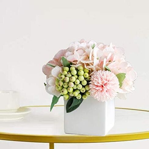 LADADA Artificial Flowers with Small Ceramic Vases, Roses in Vases Plastic Artificial Flowers and Plants,Used for Home Office Wedding Decoration, Table Decoration(White) in Saudi Arabia