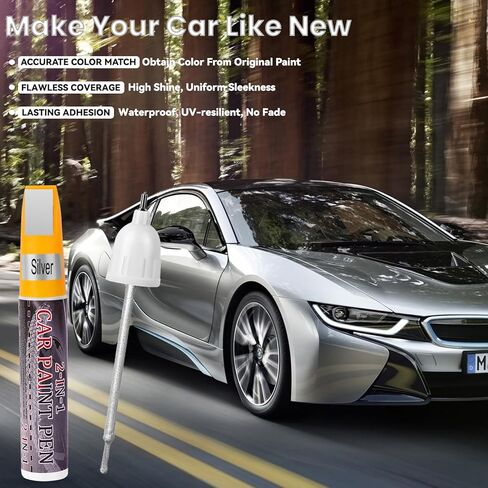 Silver Car Paint Touch Up Pen, Color Accurate Touch Up Paint for Cars, Lasting Automotive Scratch Repair Kit, 2-in-1 Professional Auto Scratch Remover for Deep and Shallow Scratches, Quick and Easy in Kuwait