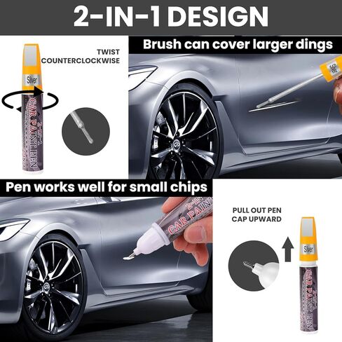 Silver Car Paint Touch Up Pen, Color Accurate Touch Up Paint for Cars, Lasting Automotive Scratch Repair Kit, 2-in-1 Professional Auto Scratch Remover for Deep and Shallow Scratches, Quick and Easy in Kuwait