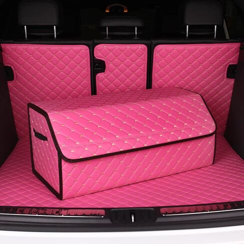 car organizers and storage for SUV,trunk organizer for sedan, leather foldable sleek box with lid,collapsible cargo bins, tool accessories containers,Pink women (21.65 inch) in Saudi Arabia