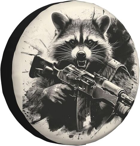 Funny Raccoon Spare Tire Cover Raccoon Holding A Gun Wheel Protector for Truck SUV Trailer Camping RV Universal Tire Covers 15 Inch in Saudi Arabia
