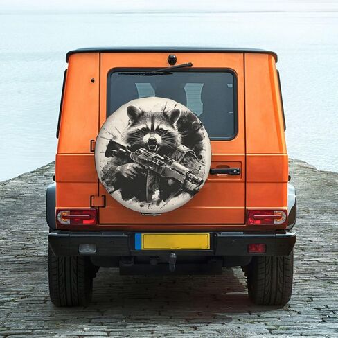 Funny Raccoon Spare Tire Cover Raccoon Holding A Gun Wheel Protector for Truck SUV Trailer Camping RV Universal Tire Covers 15 Inch in Saudi Arabia