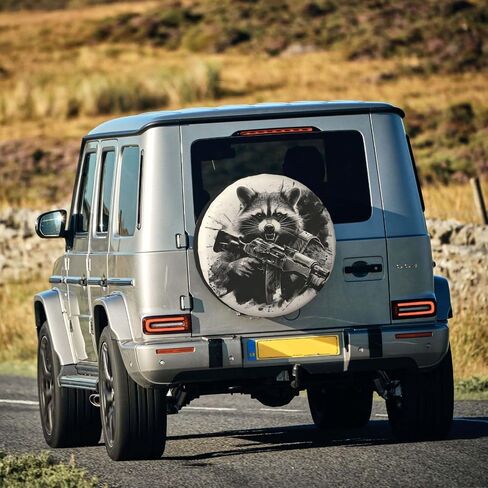 Funny Raccoon Spare Tire Cover Raccoon Holding A Gun Wheel Protector for Truck SUV Trailer Camping RV Universal Tire Covers 15 Inch in Saudi Arabia