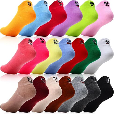 Cuffbow 20 حزمة مجنون مضحك العاطفة الجوارب Kawaii مطرزة لطيف الكاحل الجوارب لينة القطن منخفضة قطع الجوارب النساء in Kuwait
