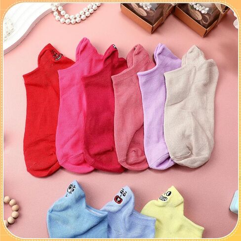 Cuffbow 20 حزمة مجنون مضحك العاطفة الجوارب Kawaii مطرزة لطيف الكاحل الجوارب لينة القطن منخفضة قطع الجوارب النساء in Kuwait