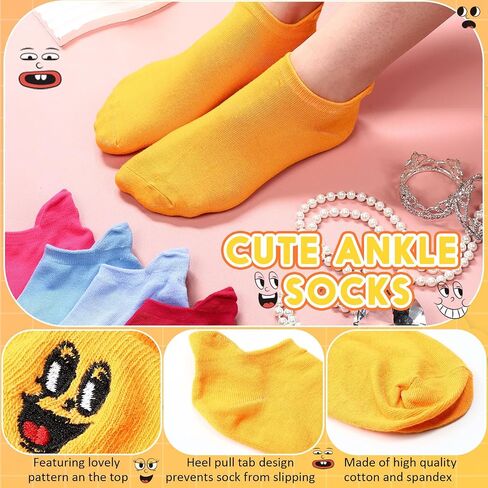 Cuffbow 20 حزمة مجنون مضحك العاطفة الجوارب Kawaii مطرزة لطيف الكاحل الجوارب لينة القطن منخفضة قطع الجوارب النساء in Kuwait