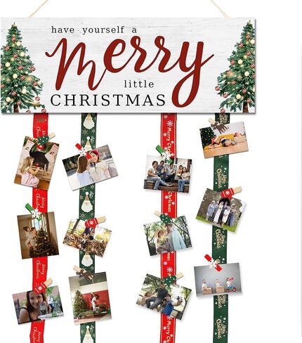 Christmas Card Holder,Christmas Hanging Sign Display,Gift Card Tree Holder,Have Yourself a Little Merry Christmas Wooden Sign Picture Holder with 30 Clips for Farmhouse Home Holiday Wall Decor in Saudi Arabia