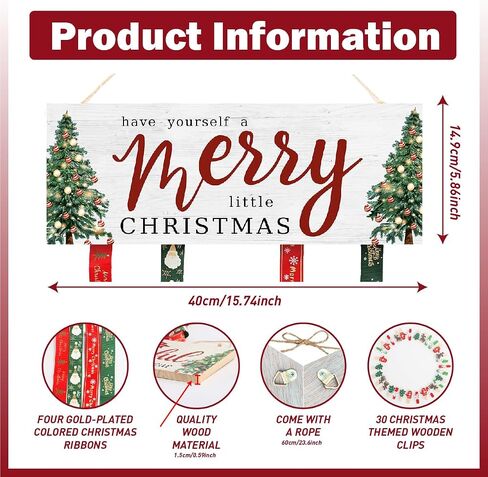 Christmas Card Holder,Christmas Hanging Sign Display,Gift Card Tree Holder,Have Yourself a Little Merry Christmas Wooden Sign Picture Holder with 30 Clips for Farmhouse Home Holiday Wall Decor in Saudi Arabia