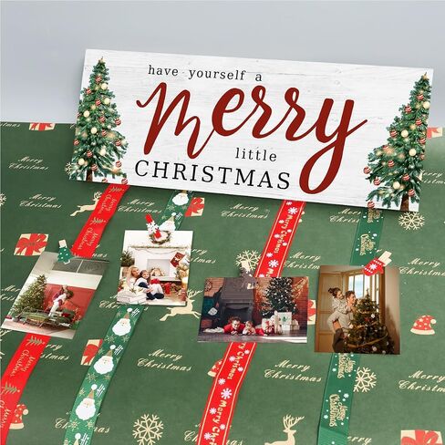 Christmas Card Holder,Christmas Hanging Sign Display,Gift Card Tree Holder,Have Yourself a Little Merry Christmas Wooden Sign Picture Holder with 30 Clips for Farmhouse Home Holiday Wall Decor in Saudi Arabia