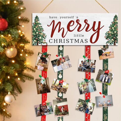 Christmas Card Holder,Christmas Hanging Sign Display,Gift Card Tree Holder,Have Yourself a Little Merry Christmas Wooden Sign Picture Holder with 30 Clips for Farmhouse Home Holiday Wall Decor in Saudi Arabia