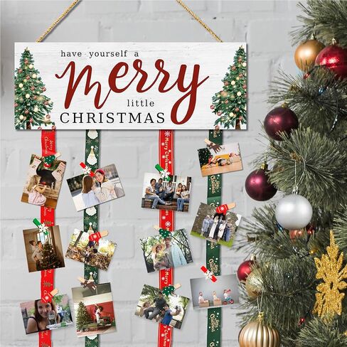 Christmas Card Holder,Christmas Hanging Sign Display,Gift Card Tree Holder,Have Yourself a Little Merry Christmas Wooden Sign Picture Holder with 30 Clips for Farmhouse Home Holiday Wall Decor in Saudi Arabia