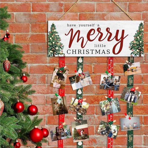 Christmas Card Holder,Christmas Hanging Sign Display,Gift Card Tree Holder,Have Yourself a Little Merry Christmas Wooden Sign Picture Holder with 30 Clips for Farmhouse Home Holiday Wall Decor in Saudi Arabia