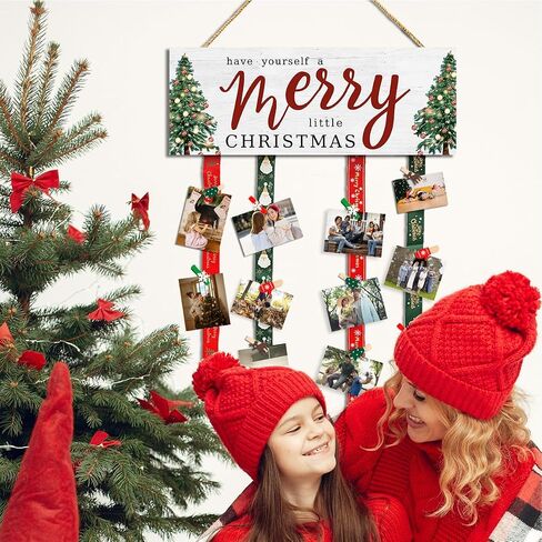 Christmas Card Holder,Christmas Hanging Sign Display,Gift Card Tree Holder,Have Yourself a Little Merry Christmas Wooden Sign Picture Holder with 30 Clips for Farmhouse Home Holiday Wall Decor in Saudi Arabia