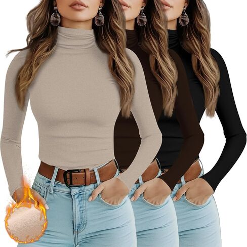 Ficerd 3 Pack Women's Thermal Turtleneck Shirts Long Sleeve Pullover Casual Turtle Neck Base Layer Tops in Saudi Arabia